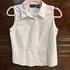 Style & Co. White Sleeveless Collared Top